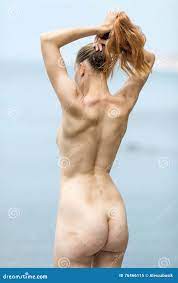 Naked Female Adjusts Hairstyle, Rear View Stock Image - Image of natural,  arms: 76466115