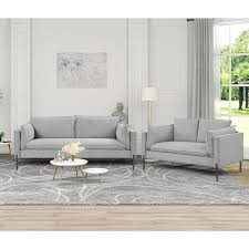 Linen Fabric Top Gray Sofa Set