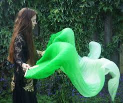 silk belly dance fan veils green to