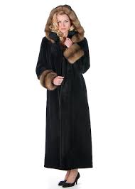 Sheared Mink Fur Coat Sable Trimmed Hood
