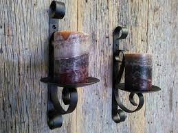 Two Metal Candle Wall Sconce Rustic