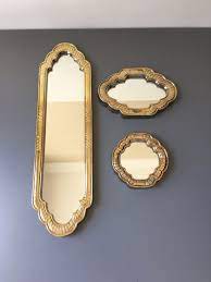 Vintage Small Gold Wall Mirror Set Of 3