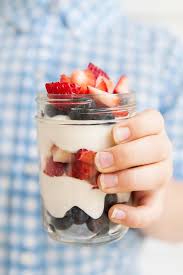 fruit and yogurt parfait red white