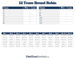 12 Team Round Robin Printable Tournament Bracket
