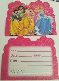 10 Pcs Pack Disney Princess Invitation Cards Birthday Party