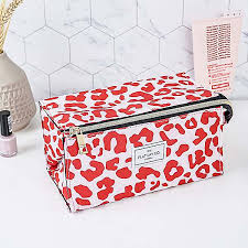 pink leopard open flat makeup box bag