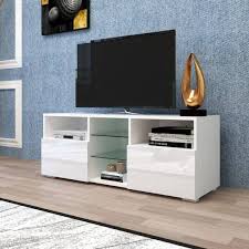 White Tv Stand With 2 Storage Cabinet