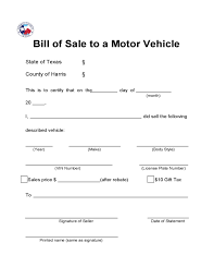 Bill Of Sale To A Motor Vehicle Texas Free Download