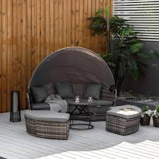 outsunny 4 pieces patio pe wicker lounge set outdoor rattan garden