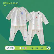 UR2212 Bộ quần áo sơ sinh dài tay cài giữa vải sợi sen Uala Rogo (Lotus)