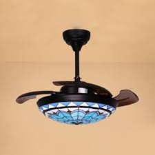 Great savings & free delivery / collection on many items. Stained Glass Bowl Semi Flush Mount Light With 3 Blade Mediterranean Style Led Ceiling Fan In Blue For Bedroom Takeluckhome Com