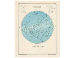 1955 October Constellation Chart Vintage Lithograph