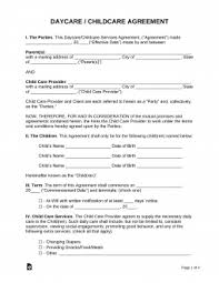daycare child care contract template