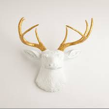 Deer Head With Gold Antlers In White