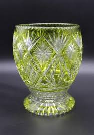 Bohemian Cut Glass Vase C1930 Yellow