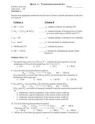 Quiz Thermochemistry I 02 03 Pdf