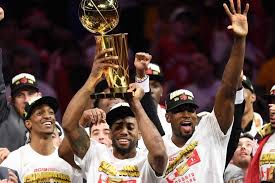 The bill russell nba finals most valuable player award (formerly known as the nba finals most valuable player award) is an annual national basketball association (nba) award given since the 1969 nba finals. Raptors Hold The Nba Finals Trophy Abc News Australian Broadcasting Corporation