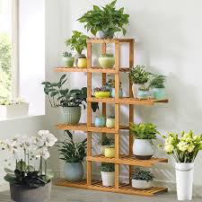Unho Wall Corner Wooden Plant Stand Indoor Outdoor Garden Flower Pot Shelf Space Save