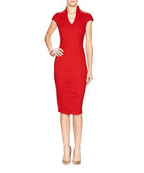 Alexia Admor Red High Collar V Neck Dress