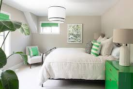 white and green bedroom with gray walls