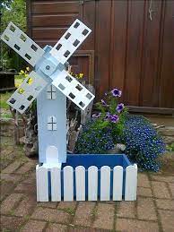 Wooden Windmill Planter With Working