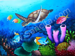 Lukisan memiliki corak atau gaya yang lebih rumit. Gambar Pemandangan Ikan Bawah Laut Lukisan Lanskap Lukisan Gambar Lanskap