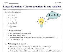 one variable class 8 worksheets