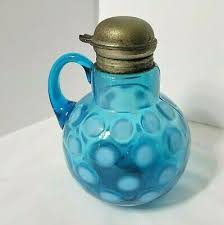 Vtg Blue Opalescent Glass Syrup