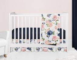 Fl Crib Bedding Set Pink And Navy