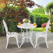 3 Piece White Rose Aluminum Bistro Set