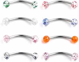 A) the procedure of getting a snake eyes piercing the piercing is done by inserting a horizontally curved barbell at the tip of the tongue. Glitter Ball Surgical Steel Bar Curved Barbell Snake Eyes Tongue Belly Ring Piercing 14g 2 8pcs Aliexpress