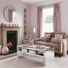 shell pink living room with reflective