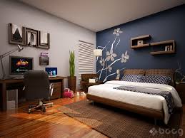 cool bedroom with skylight blue accent