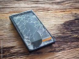 Black Smartphone Broken Glass On Old Wooden Board In The Concept Of  gambar png