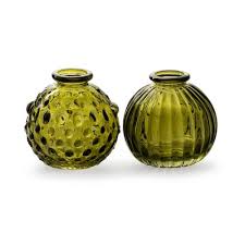 Green Glass Jive Bud Vases Cylindrical