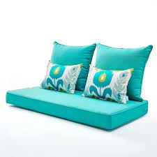 Blisswalk Blue Outdoor Bench Replacement Cushion With Two Lumber Pillows By 5 Pieces For Patio Furniture