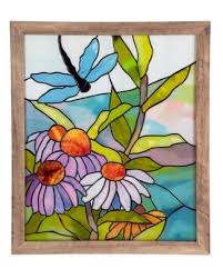 Stained Glass Fl Dragonfly Framed