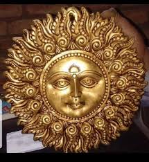 Brown Brass Metal Sun Face Wall Decor