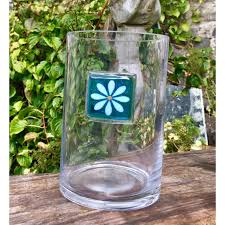 White Daisy On Turquoise Glass Vase