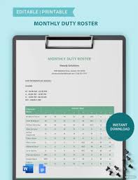 duty roster template 20 free word