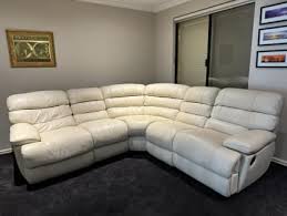 5 seat cream leather corner sofa with