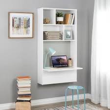 A home office with a daybed with storage, a couple of shelves and a floating desk with storage drawers plus a pendant lamp. Prepac Home Office 30 75 In White Tall Floating Desk With Storage Wehw 0905 1 The Home Depot