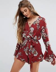 Honey Punch Tie Waist Playsuit In Red Floral At Asos In 2019