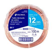 Metro de cable desnudo de cobre calibre 12 AWG, rollo 100 m, Cables  Desnudos, 40091