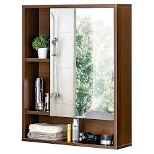 Walnut Bathroom Mirror Wall Cabinet