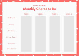 Red Simple Monthly Chore Chart Templates By Canva