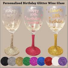 Personalised Glitter Wine Glass Happy