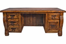 Hefty weathered oak and a black metal stretcher make a sturdy work surface. Old World Rustic Desk Rustic Desk Rustic Pine Office Desk