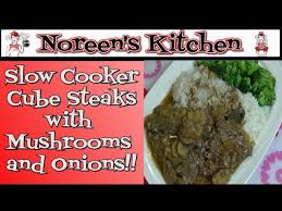 In a medium bowl, whisk together the golden mushroom soup, beef broth, and dry onion soup mix. Slow Cooker Cube Steak With Mushrooms Onions Recipe Noreen S Kitchen Youtube