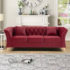 iona louise 84 11 velvet flared arm sofa rosdorf park fabric red velvet